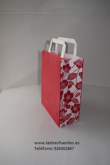 bolsa papel asa plana roja con flores-modificado